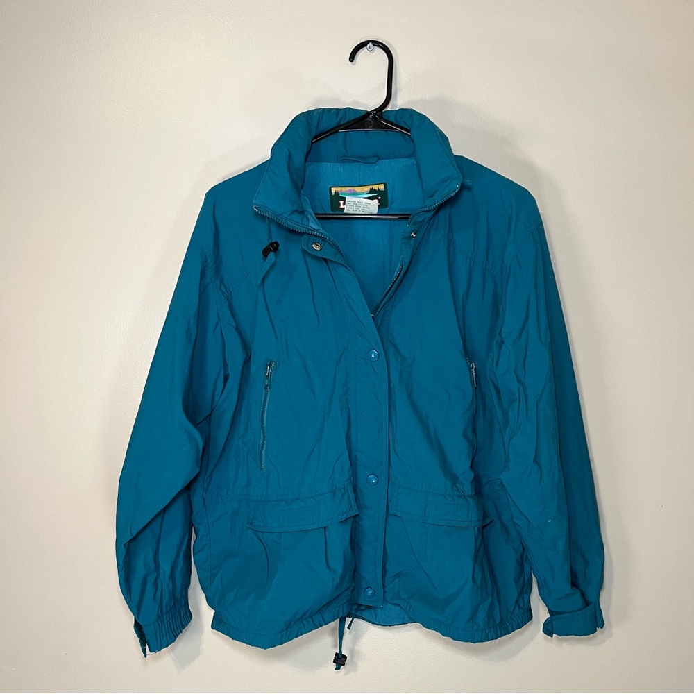 Vintage LL Bean Rain Wind Green Hooded Full Zip Jacket Women's Medium